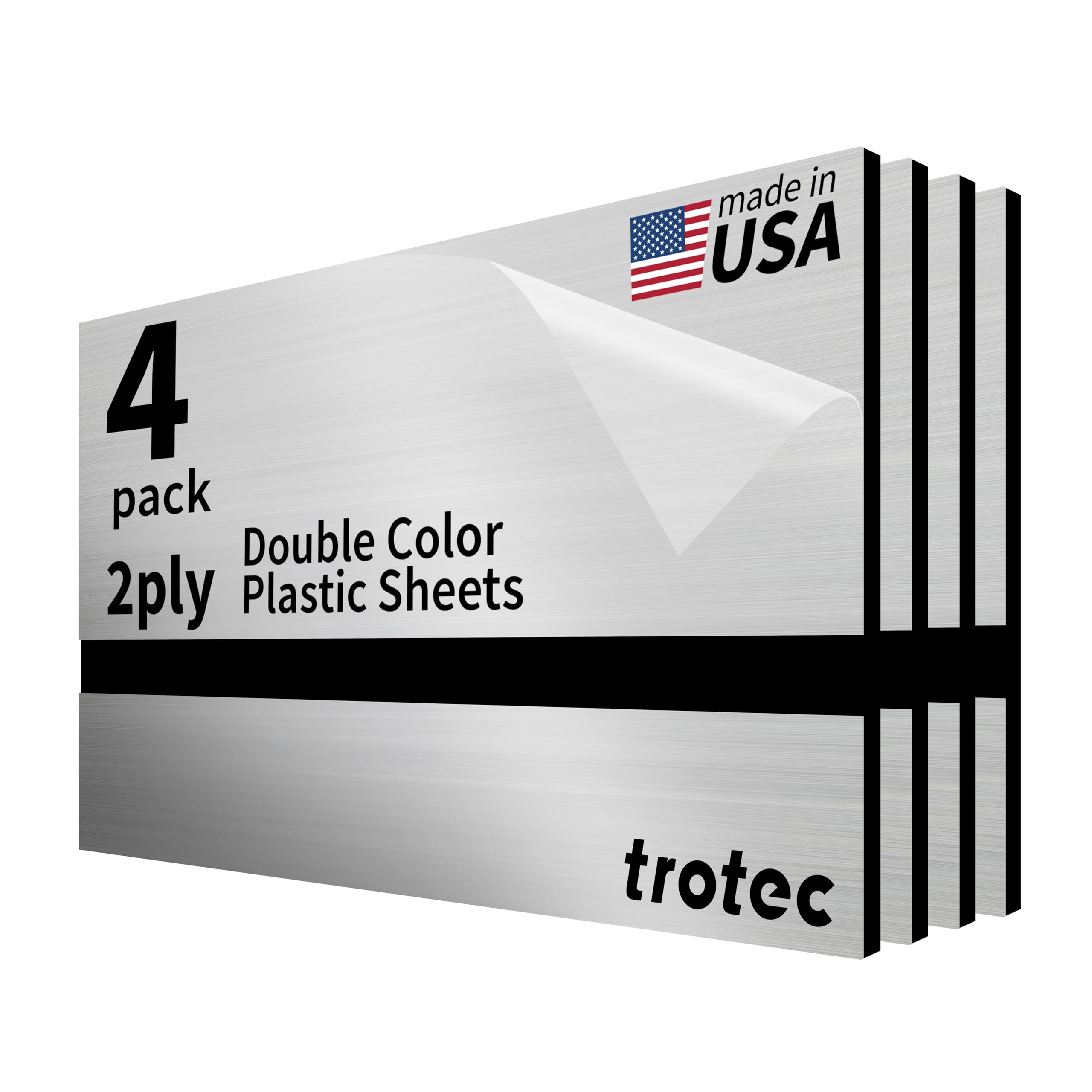 Trotec | Metallic Looking Acrylic Sheet | 12"x24"x1/8", 4 Pcs | Brushed Silver/Black | Metallic Finish - Scratch Resistant for Laser Engraving &