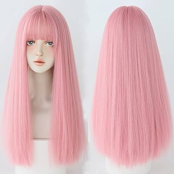 7JHH WIG Longs Straight Wig With Bangs Women'S Pink