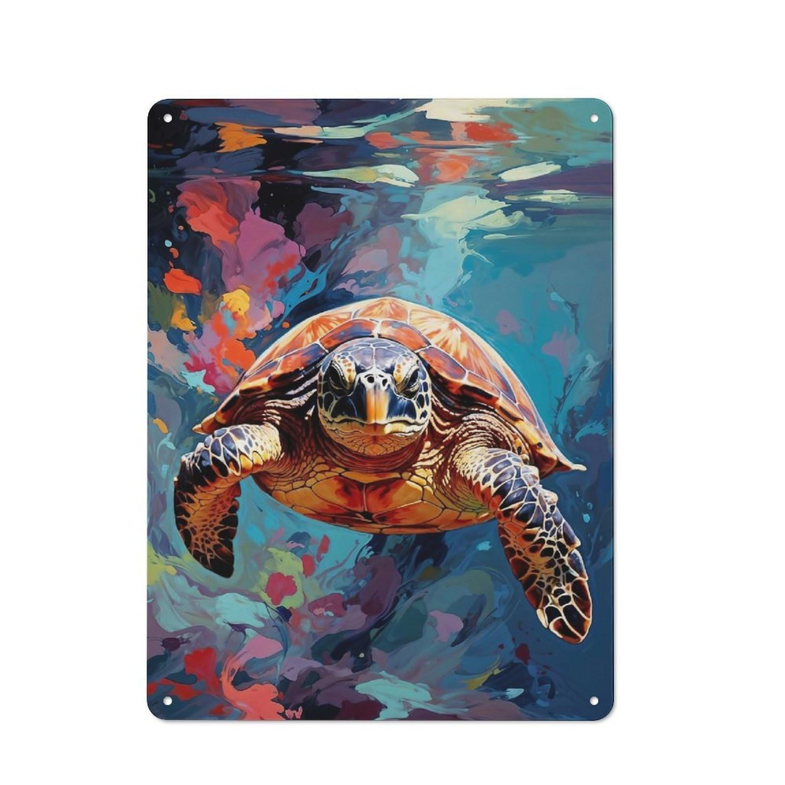 Colorful Sea Turtle Painting - Vivid Instincts Vintage Tin Sign 40x30cm for Pub Or Café, for Everyday Room Decor with A Vintage Look