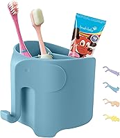 Vista 13 de Soporte para cepillos de dientes para niños, lindo soporte para cepillos de dientes de elefante para niños, soporte para pasta de dientes para baño