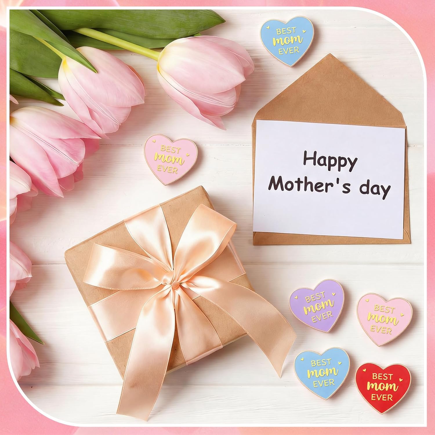 Tondiamo Mother's Day Gifts Bulk Best Mom Ever Pins Heart Shaped Colorful Metal Badge Brooch for Mom Mother's Day Church Appreciation Gifts Favors