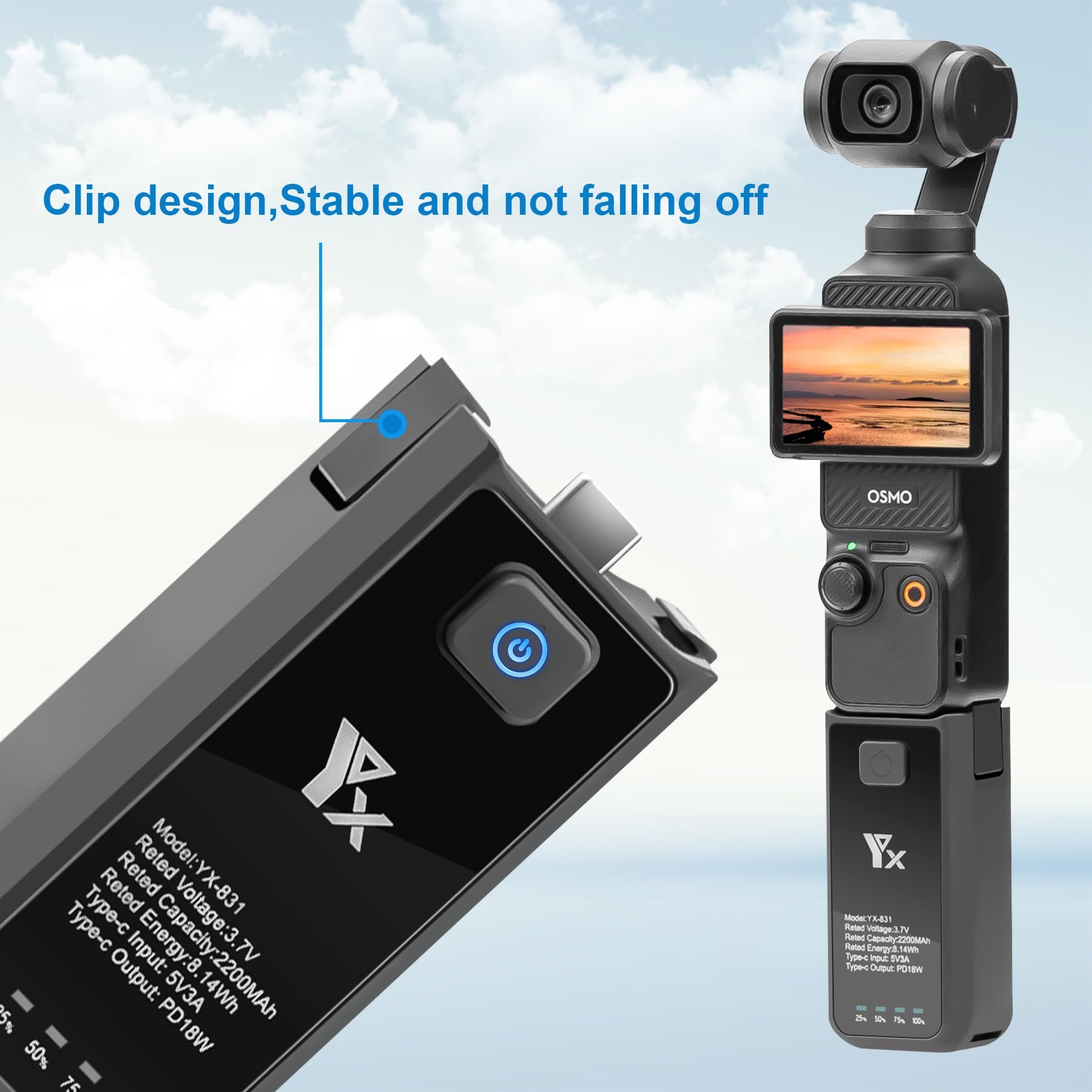 Rozszerzony uchwyt i ładowarka do DJI Osmo Pocket 3-2200 mAh uchwyt baterii z szybkim ładowaniem PD18W, zwiększa 62% czasu użytkowania