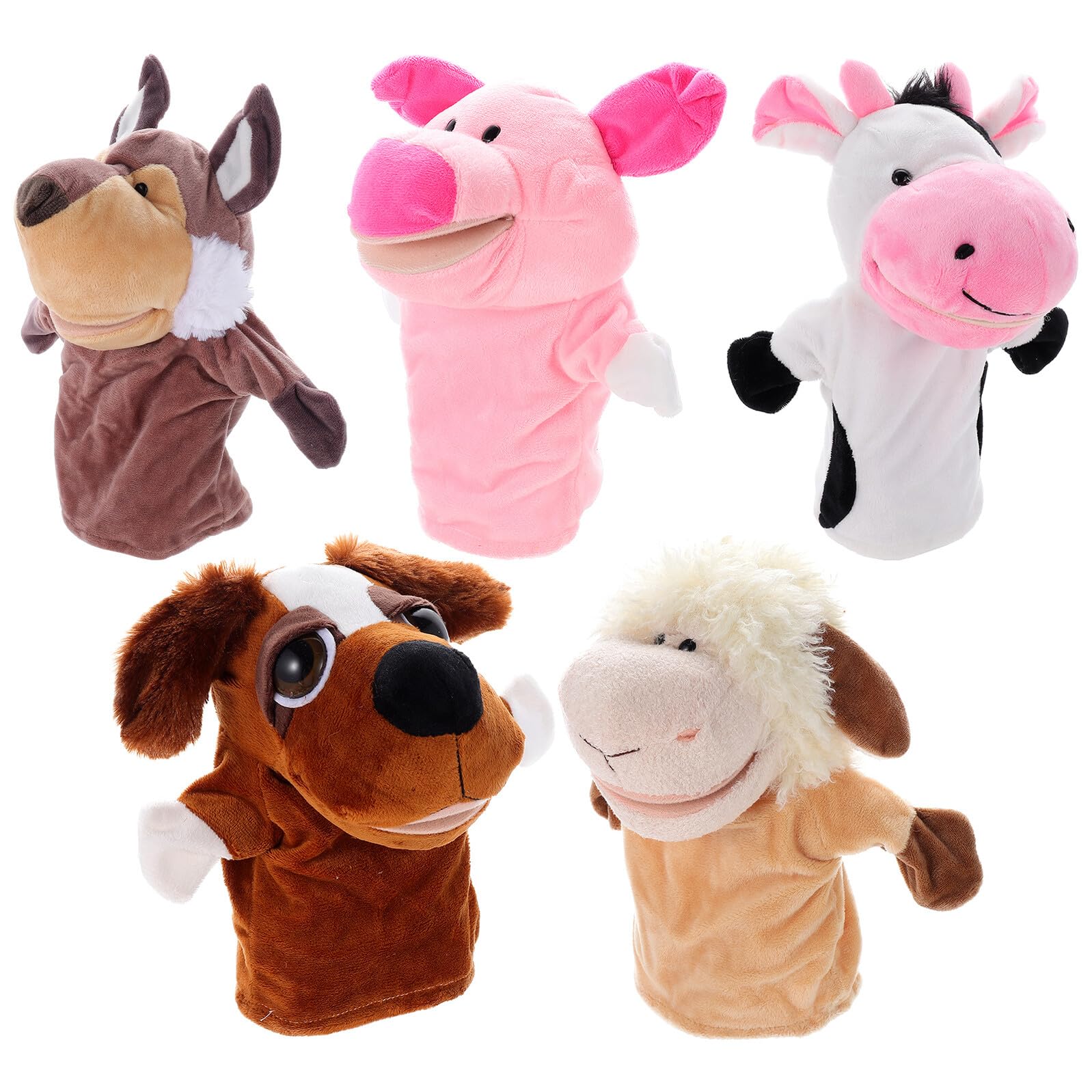 5 Títeres de Mano de Animales de Peluche Corto, Boca Articulada, Juego de 5 Piezas para Contar Historias y Juegos de rol Niño y Papá