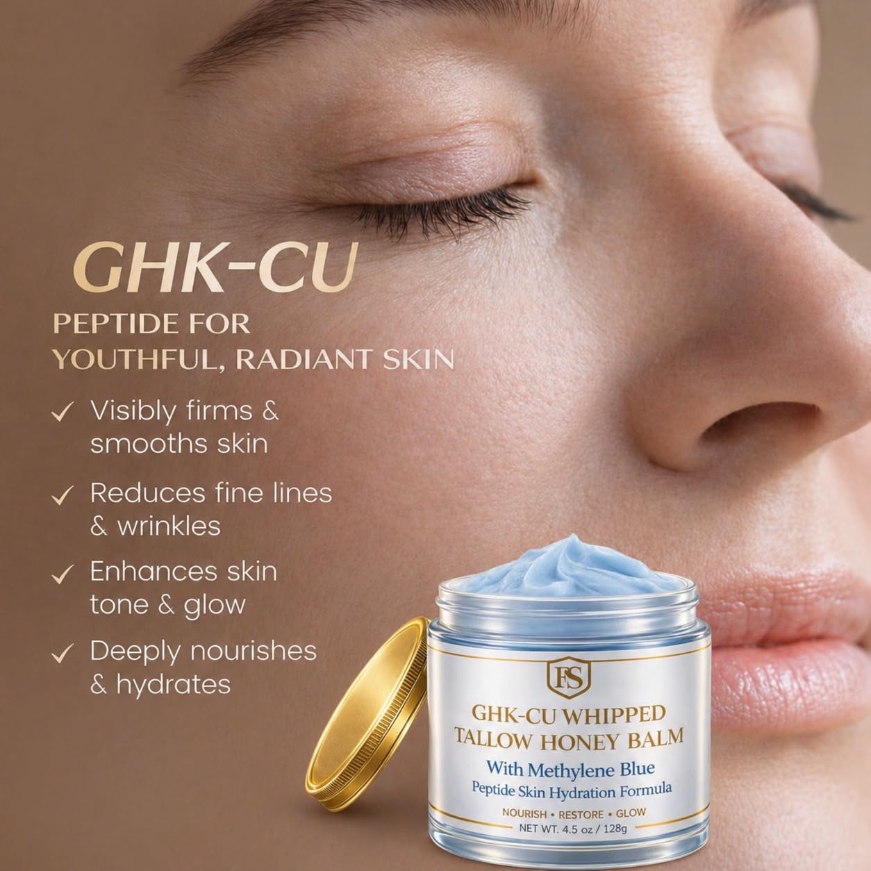 GHK-Cu Copper Peptide Grass-Fed Beef Tallow Face & Body Moisturizer