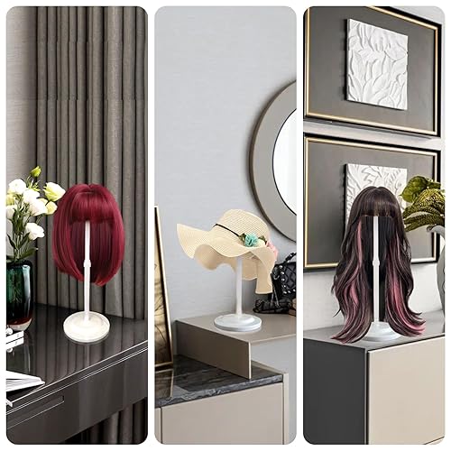 Miniatura 3 de Soporte para peluca, 1 pieza de altura ajustable, soporte de cabeza de peluca de plástico blanco, soporte portátil para peluca, soportes