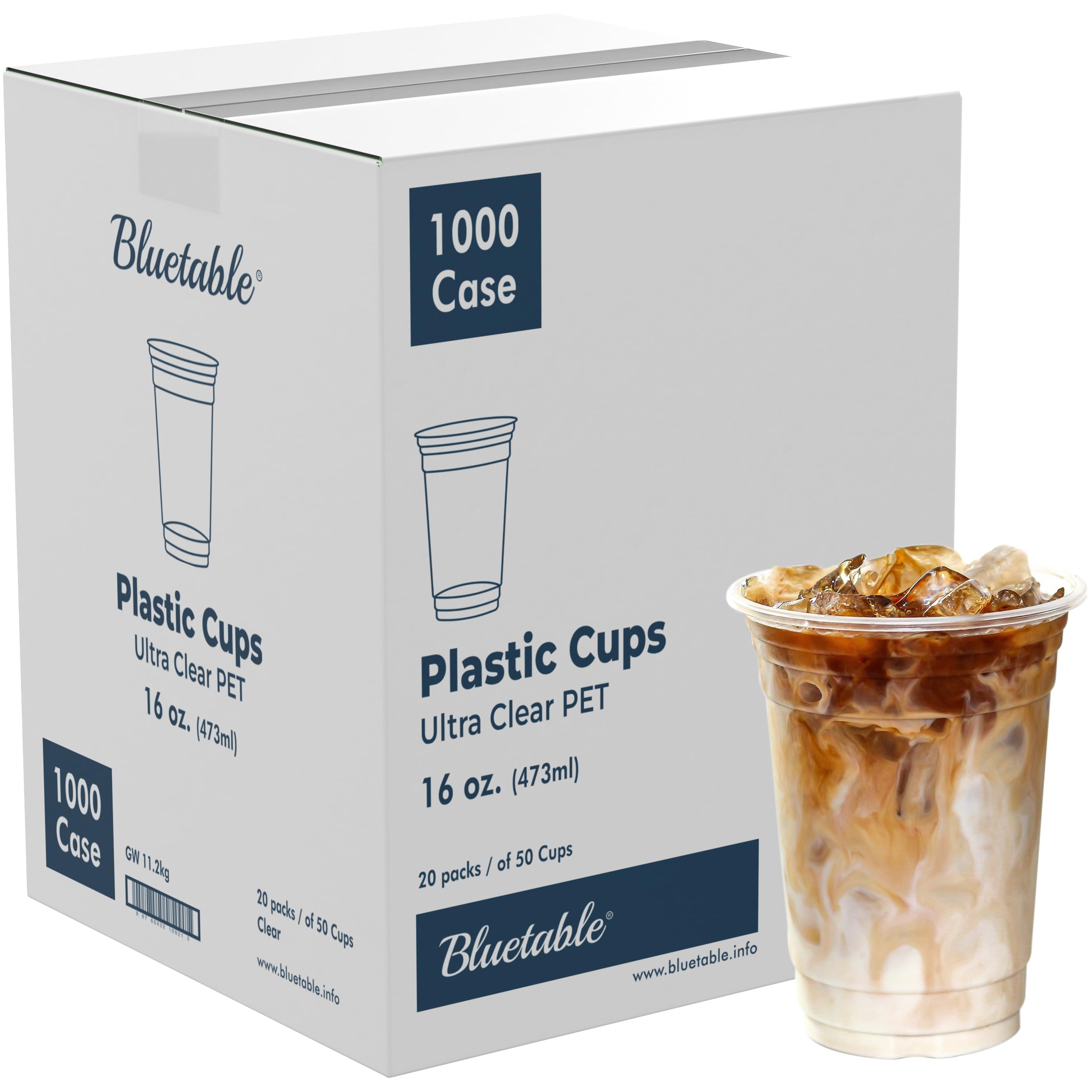 Amazon.com: Bluetable Iced Coffee Cups 16 oz Bulk [1,000 Pack] Ultra Clear  PET - 98 mm Lid  3.9 Inch Lid, Plastic Disposable Cup 16oz Crystal Clear  Cups for Boba Tea Cold