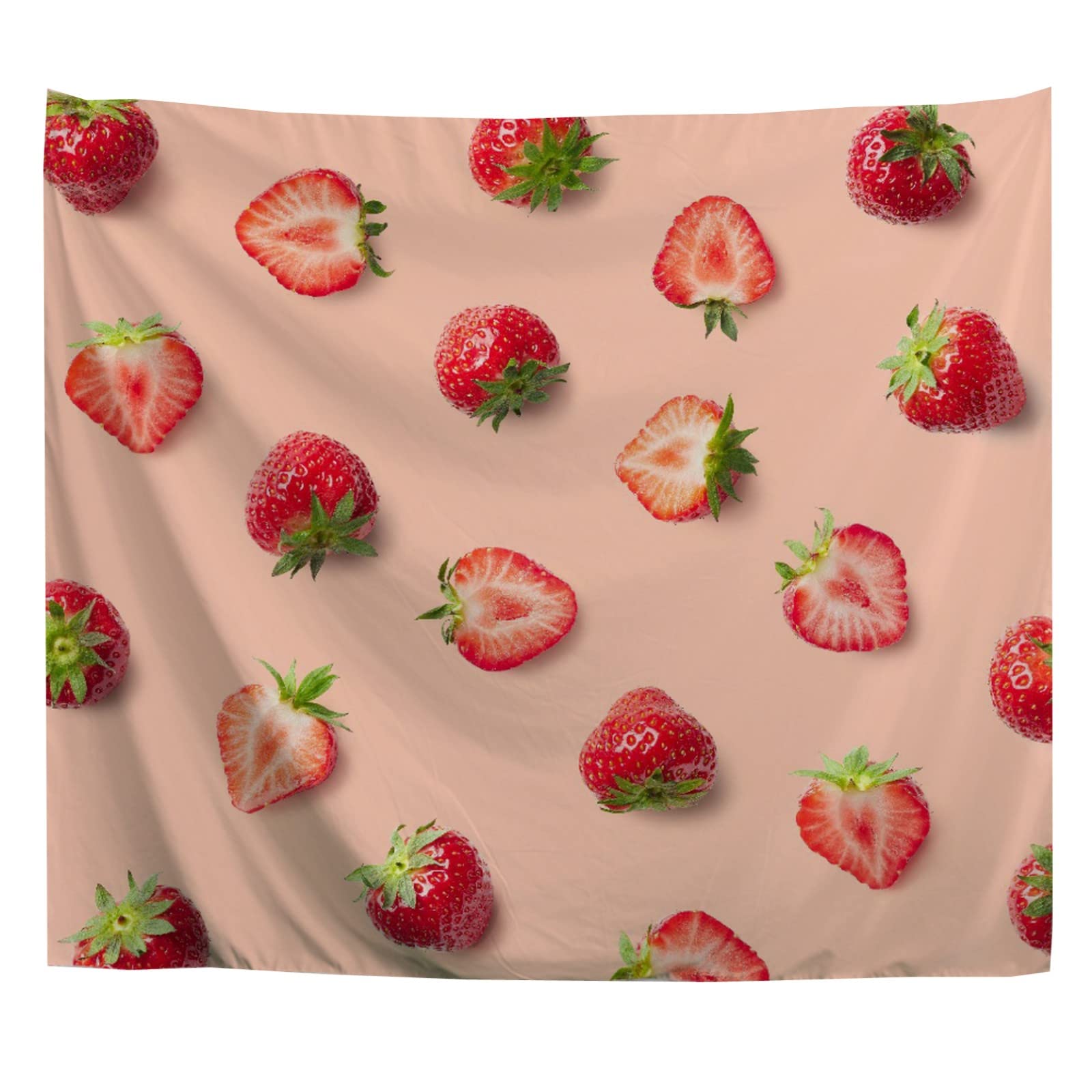 A.Monamour Wall Hanging Tapestry Top View Of Colorful Pattern Of Strawberries On Pink Background Picture Print Wall Fabric Mural Art Decoration for Bedroom Dorm Living Room 180x200cm โ image 1