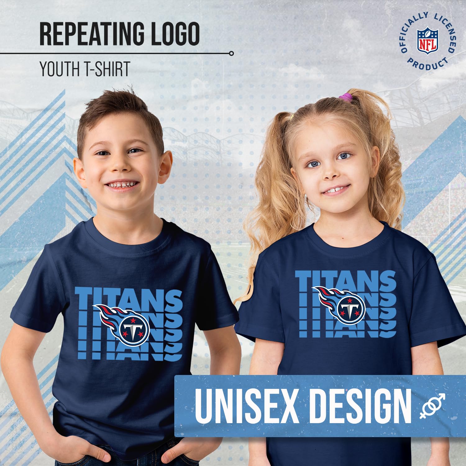 Team Fan Apparel NFL Youth Repeating Logo Fußball-T-Shirt, Unisex, ohne Etikett, bequem, Kinder, Jungen, Mädchen, leicht, weich