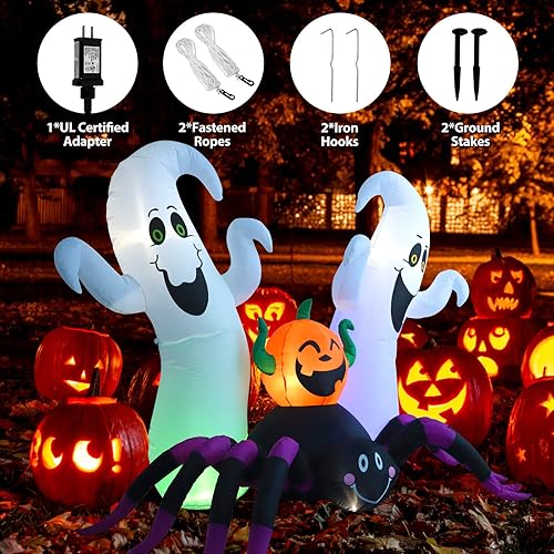 Miniatura 4 de Araña de llama naranja de 12 pies, decoración inflable para exteriores, decoración al aire libre con luces LED, decoración inflable de vacaciones