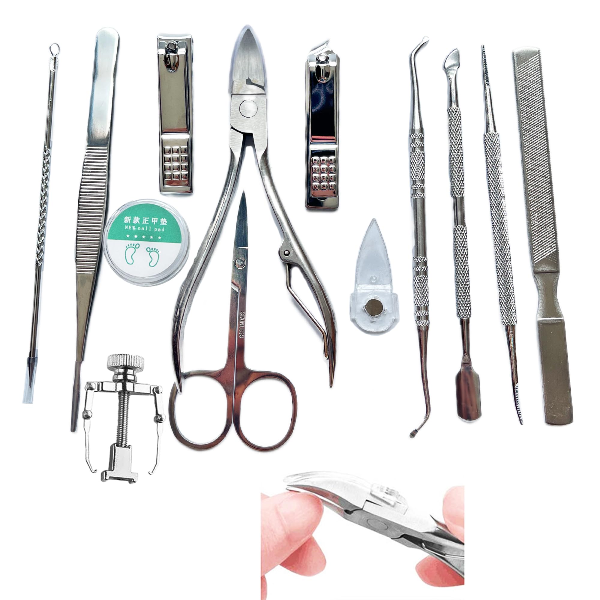 Unghie Incarnite Piedi Kit Pads - 12 Pezzi, Strumenti per la Cura Del Piede, Manicure in Acciaio Inox Tagliaunghie Dei Set, Pedicure Professionale Overgrown e Unghie