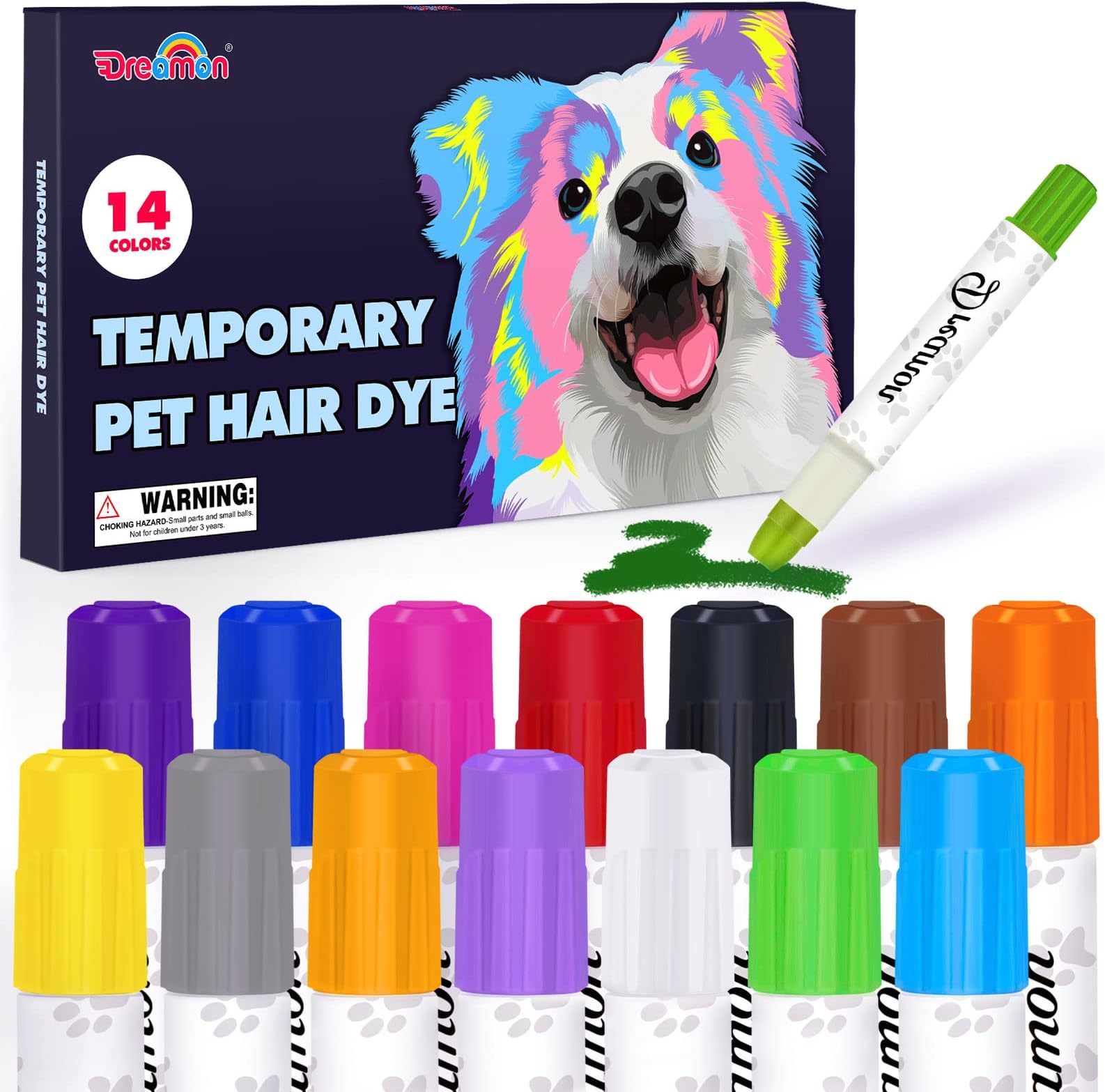 Dreamon 14 Colors Dog Hair Dye, Temporary Pet Hair Color