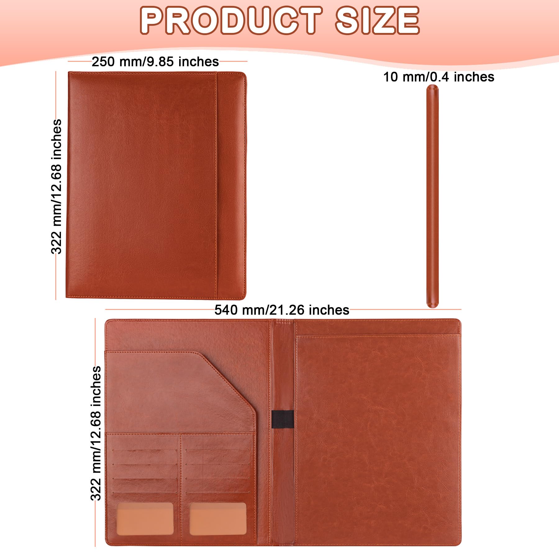 HAUTOCO Portfolio Folder A4 PU Leather Conference Folder with Multiple Card Slots - Image 2