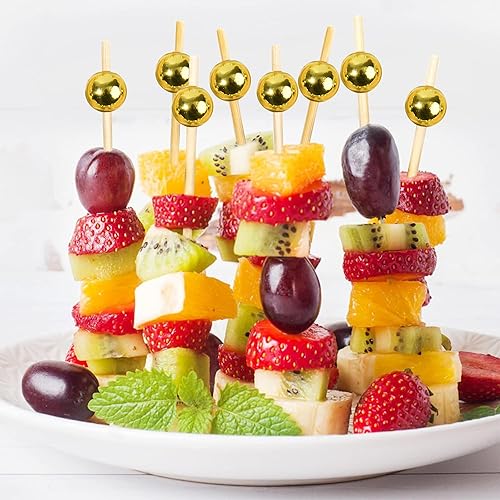 Miniatura 4 de Palillos de cóctel de 4.7 pulgadas, 100 palillos de dientes para aperitivos, brochetas de bambú para bebidas, postres, embutidos, sándwich, palillos