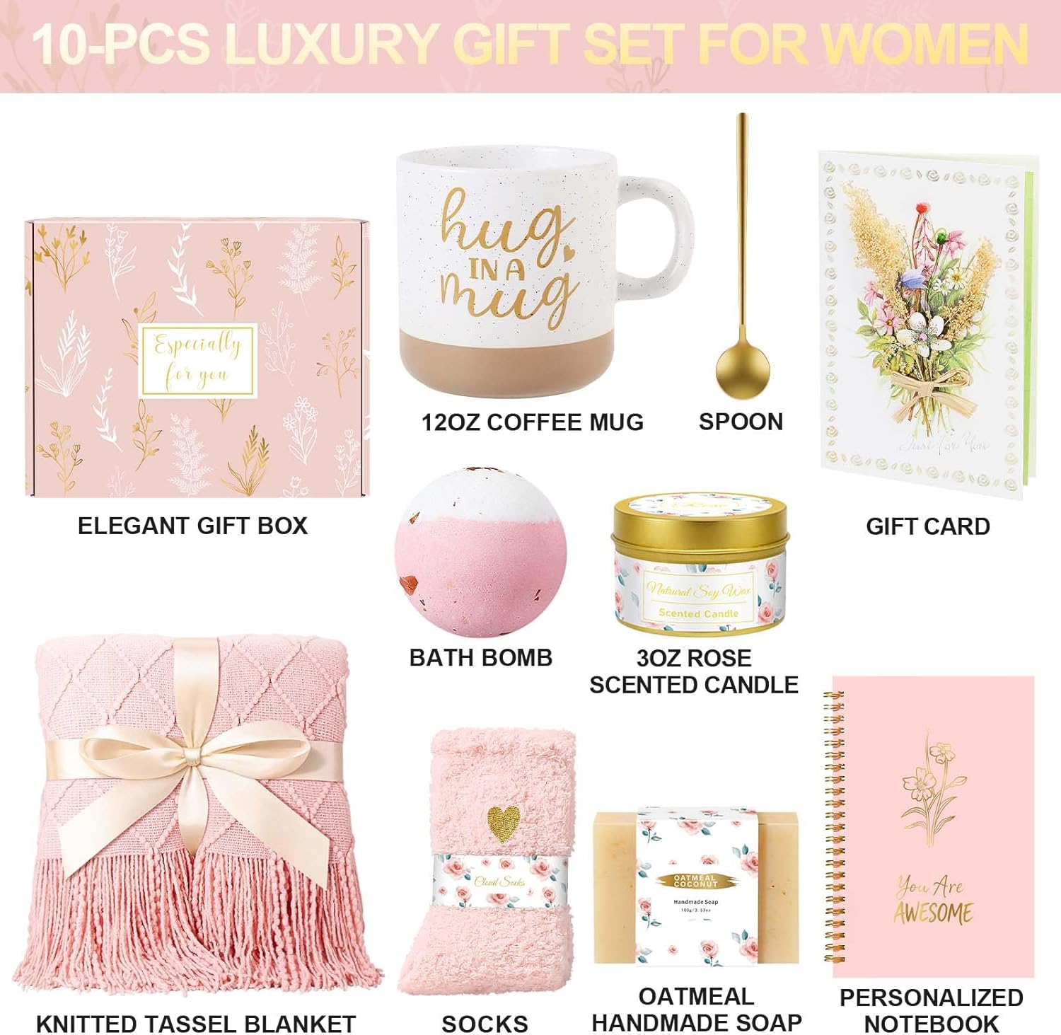 Wasocol Mothers Day Gifts for Mom Wife Grandma Daughter, Birthday Gifts for Women Self Care Spa Gift Basket, Get Well Relaxing Care Package Gift Baskets for Women Sister Friend