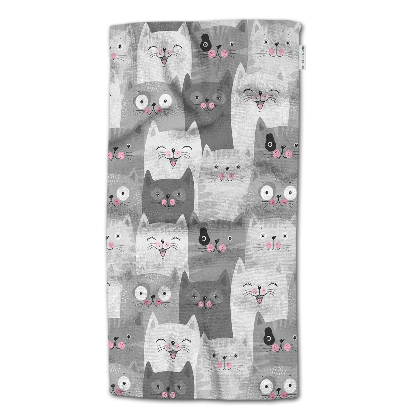 HGOD DESIGNS Hand Towel Cats,Cute Grey Cats with Funny Various Expressions Pattern Hand Towel Best for Bathroom Kitchen Bath and Hand Towels 30" Lx15 W