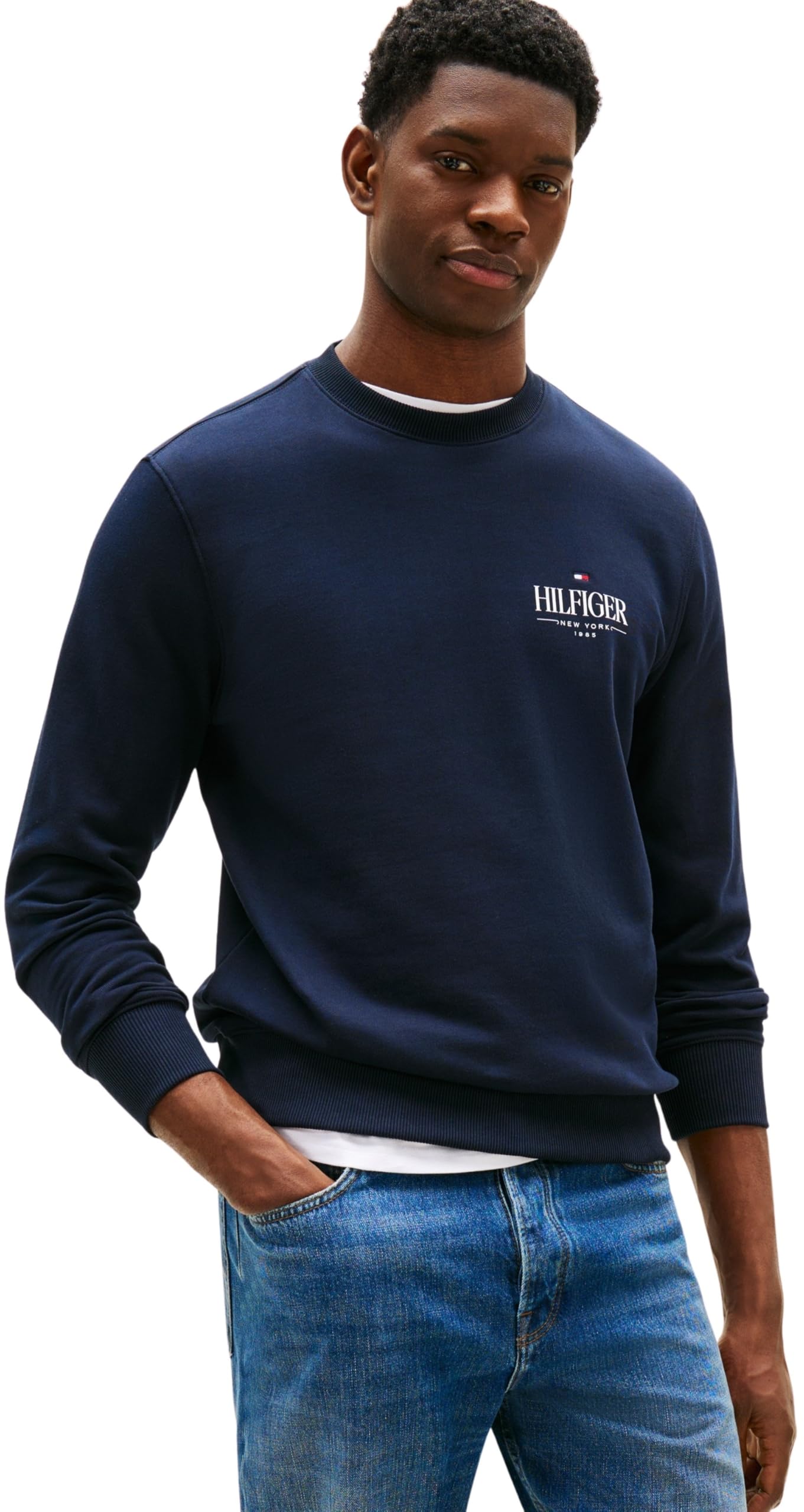 Tommy Hilfiger Men’s Regular Fit Stacked Sweatshirt, Blue (Desert Sky), XXL