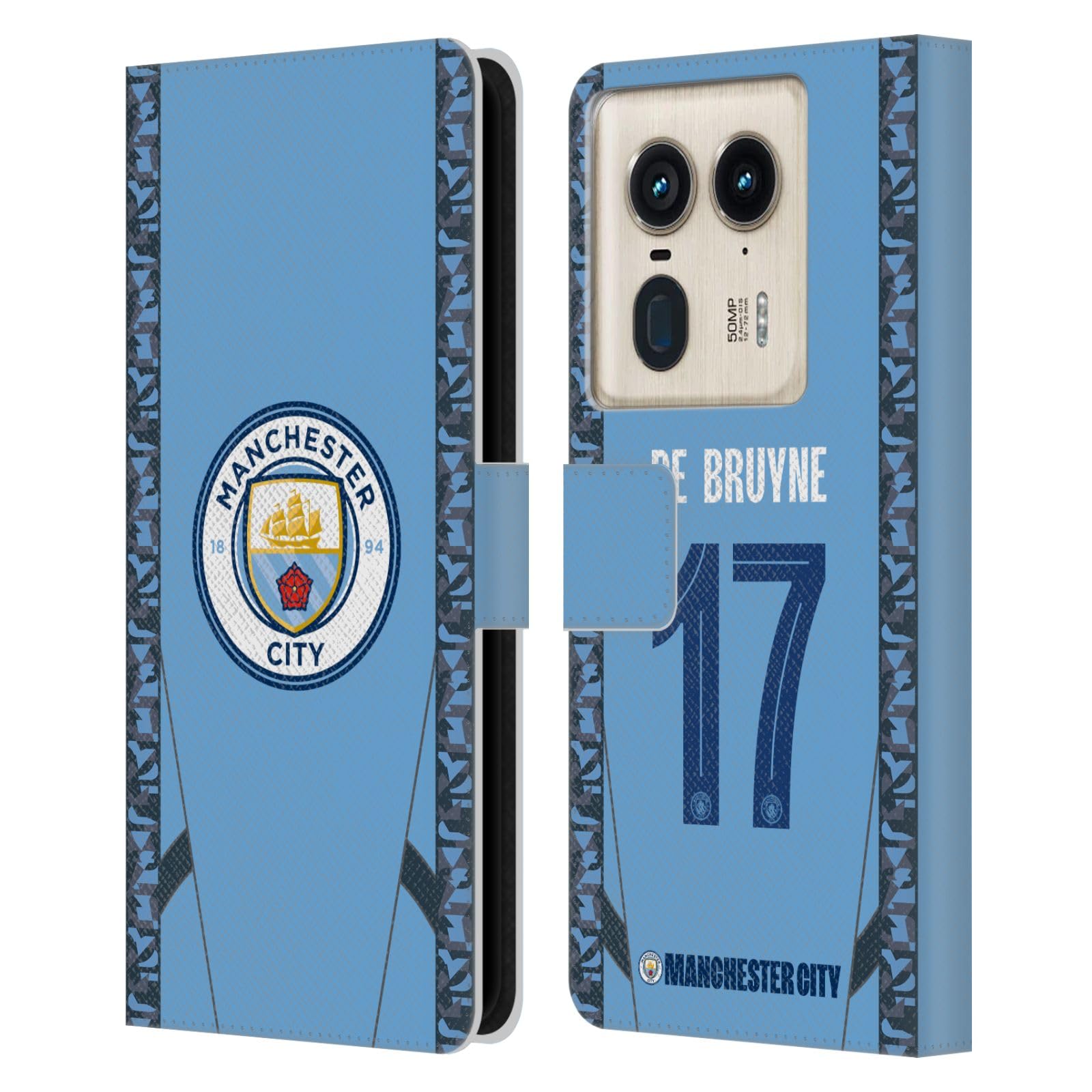 Head Case Designs Officially Licensed Manchester City Man City FC Kevin De Bruyne 2024/25 Players Home Kit Leather Book Wallet Case Cover Compatible with Motorola Edge 50 Ultra/X50 Ultra