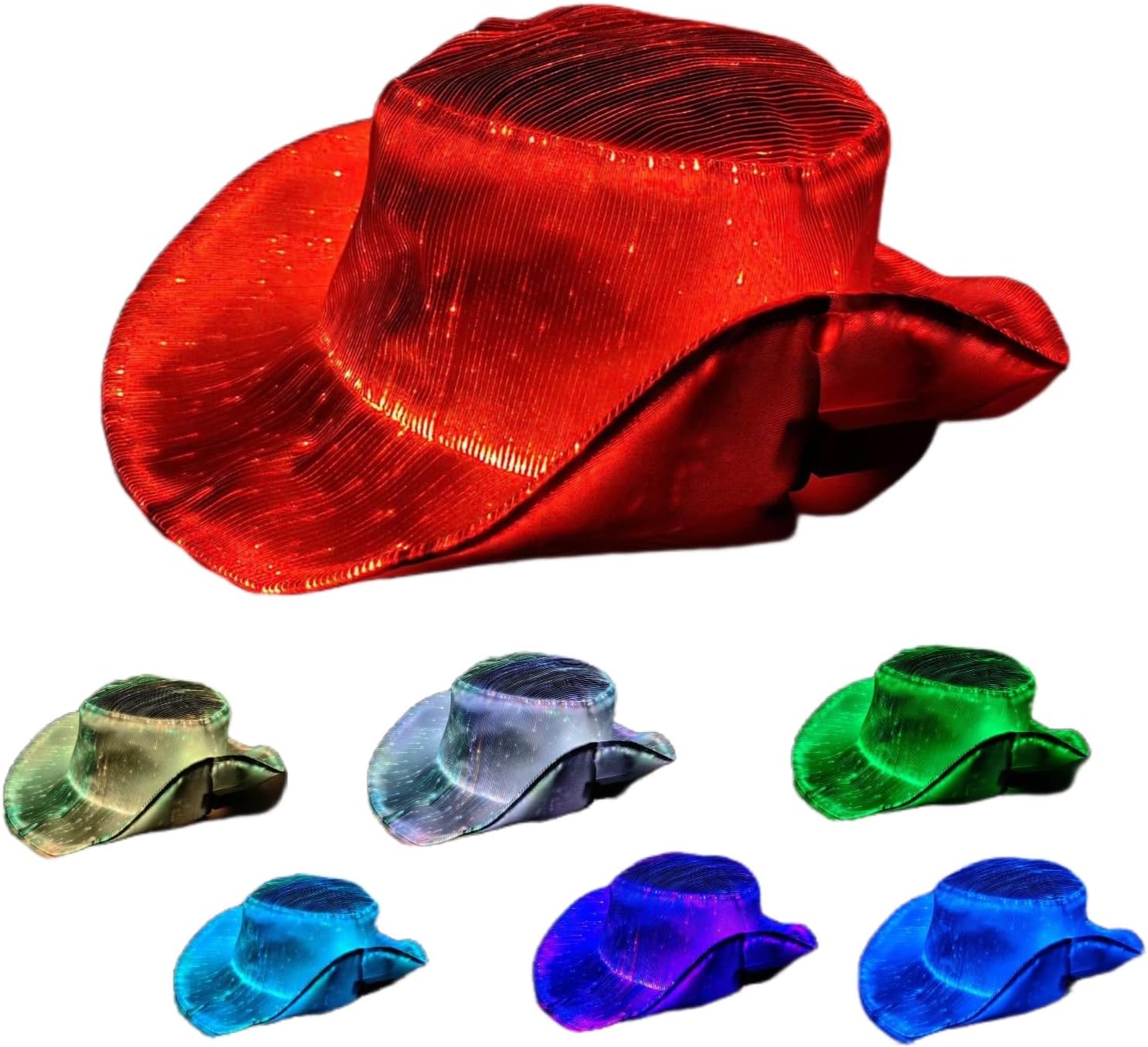 LED Light up Cowboy Hat 7 Colors Glow in The Dark USB Rechargeable Rave Cowgirl Hats with Bucket Conversion for EDM Festival