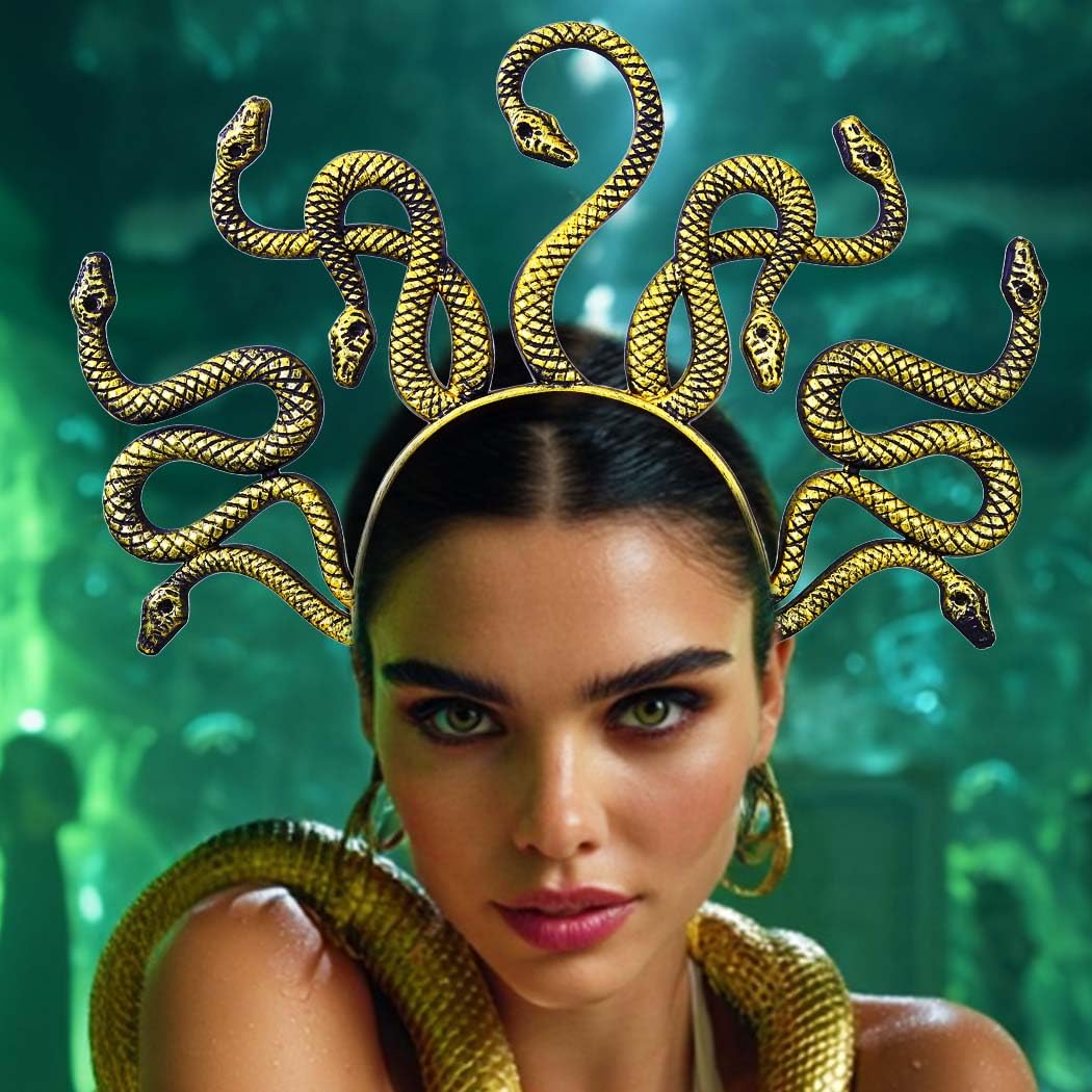 Zoestar Medusa Snake Headband Greek Goddess Snake Headpiece Halloween Hair Accessories for Women (Black and Gold, One Size) - Image 3