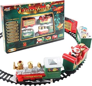 Christmas Train Set for Under The Tree - Christmas Railway Train Set with Railway Track & 4 Cars, Locomotive Engine Toys for 3+ Ages