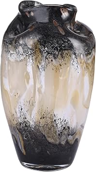 Hand Blown Smoke Glass Vase,Black Amber Vases Home Decor,Vintage Gray Glass Vase, Round Bubble Art for Flowers,Farmhouse Vases for Table Decor and Modern Home Unique Abstract Design L