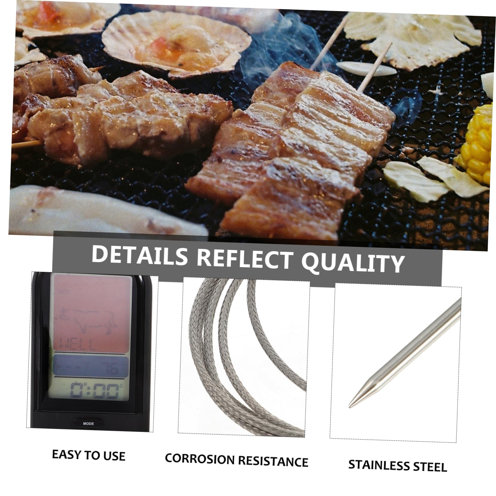 LIFKOME Kabelloses Digitales Fleischthermometer mit Großem Beleuchtetem LCD Display Fernmessung Vorprogrammierte Garstufen Timer Alarm für Grill Ofen Outdoor Bbq Smoker