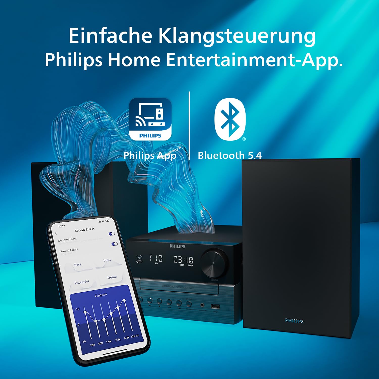 Philips TAM3505M2 Hi Fi Mikromusik-Anlage, Bluetooth-fähig, CD-Player, USB, Auracast FM und DAB-Radio, 85% PCR-Material