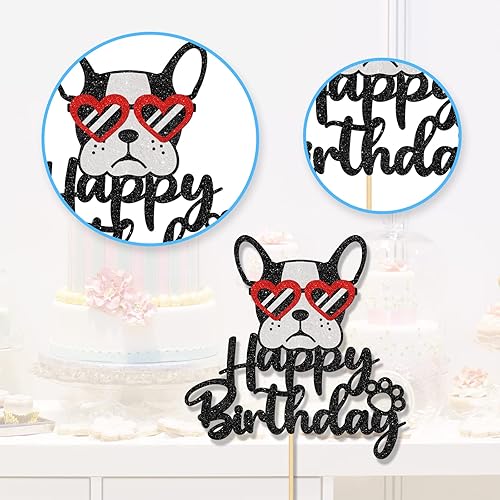 Miniatura 3 de Gafas de feliz cumpleaños, decoración de pastel de bulldog francés, suministros para tartas de fiesta de cumpleaños para cachorros, suministros de