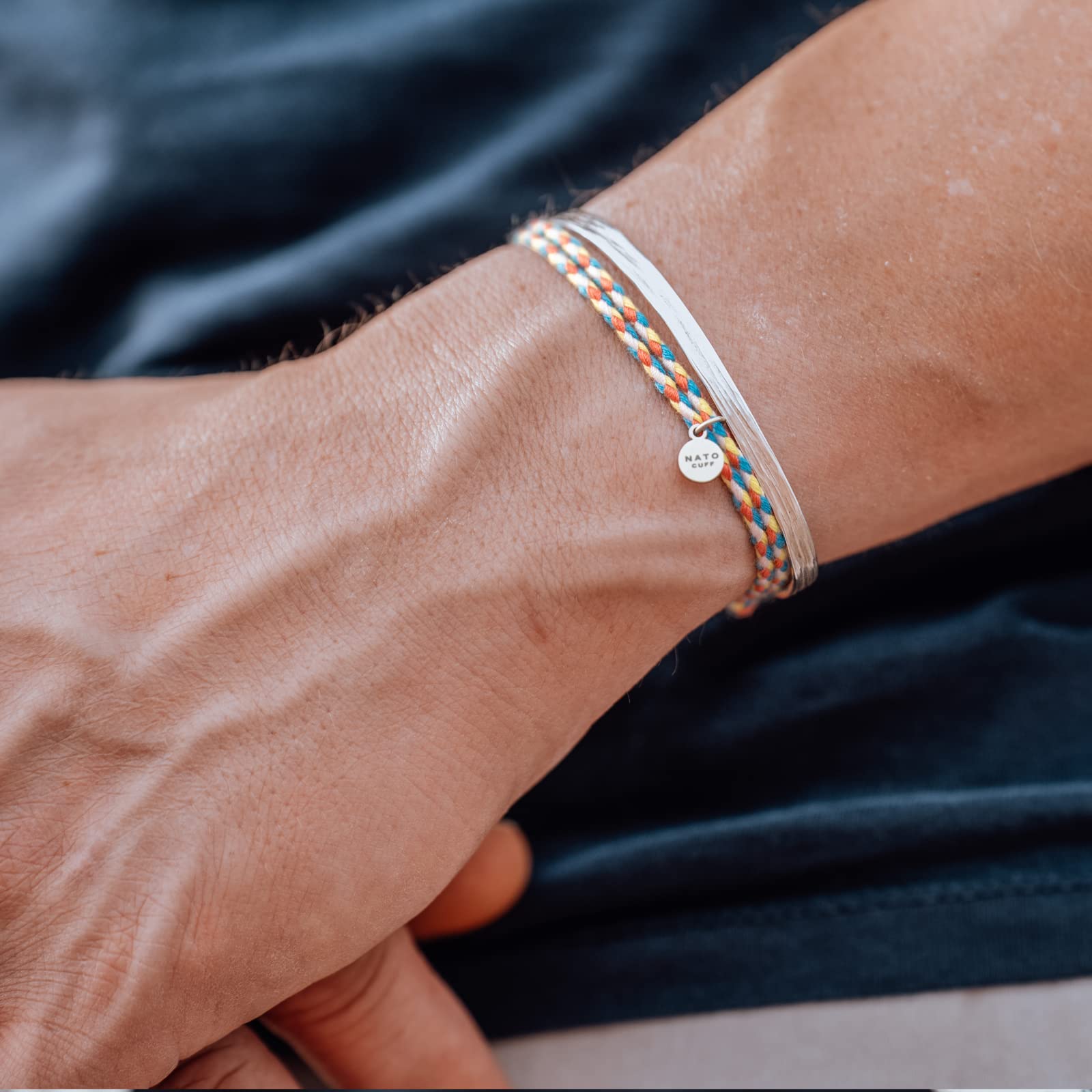 Nato Cuff - Bracciale Bangle in Argento 925 martellato, Gioiello uomo o donna Made in France