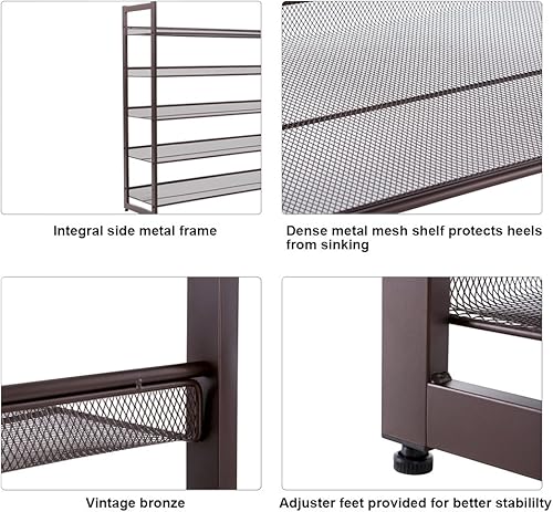 Miniatura 37 de SONGMICS Zapatero, organizador de zapatos de 5 niveles, almacenamiento de zapatos de metal para garaje, estante apilable para zapatos, con estantes