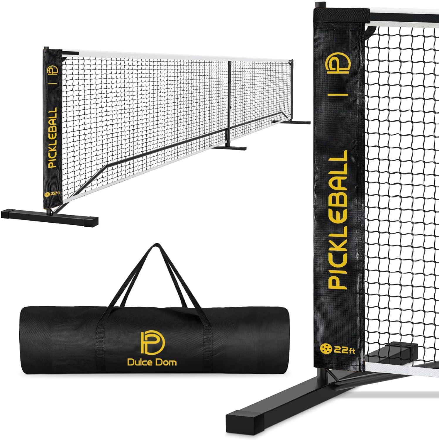 DULCE DOM Pickleball Net Portable Outdoor with Court Marking Kit 22 Feet Pickleball Net USAPA Regulation Full Size Pickleball Game Net System with Carry Bag for Driveway Backyard