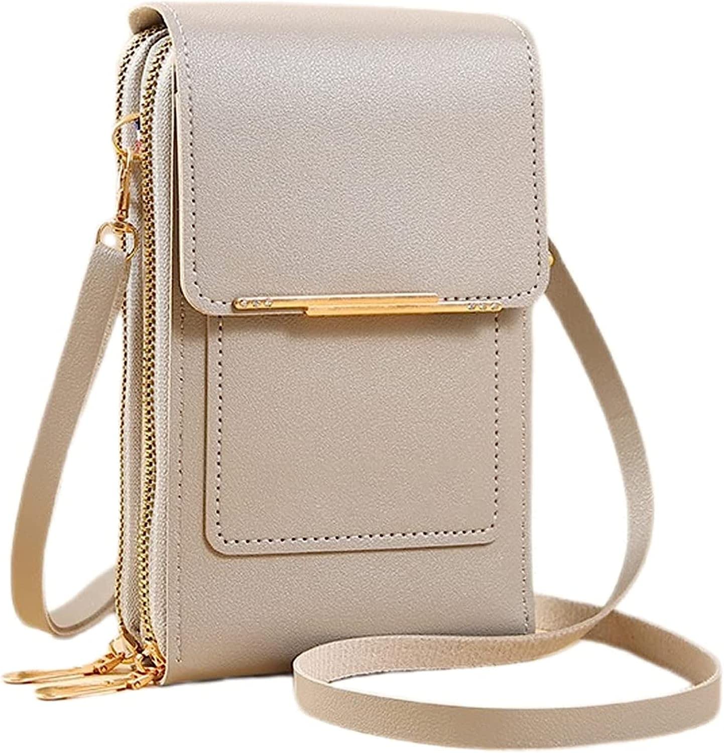 Anti-theft Leather Bag,Touch Screen Phone Bag for Women,Small Crossbody Cell Phone Purse Bag,Mini Shoulder Bag Wallet with Adjustable Strap and Credit Card Slots. (Grey)
