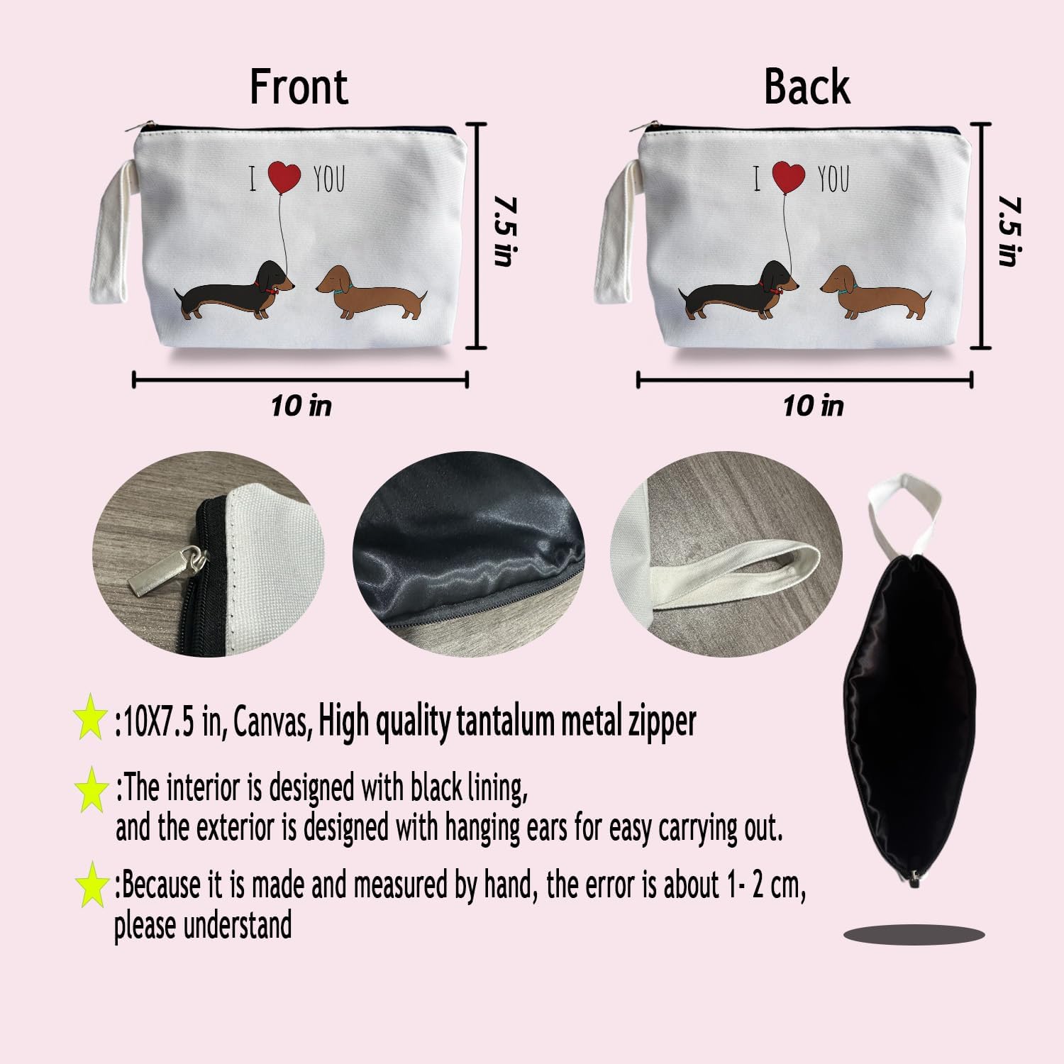 Dachshund Gifts Makeup Bag - Dachshund Themed Gifts for Lovers Girls Mom Women, Cosmetic Travel Bags for Women, Weiner Dog Canvas Zipper Makeup Bag - Image 5