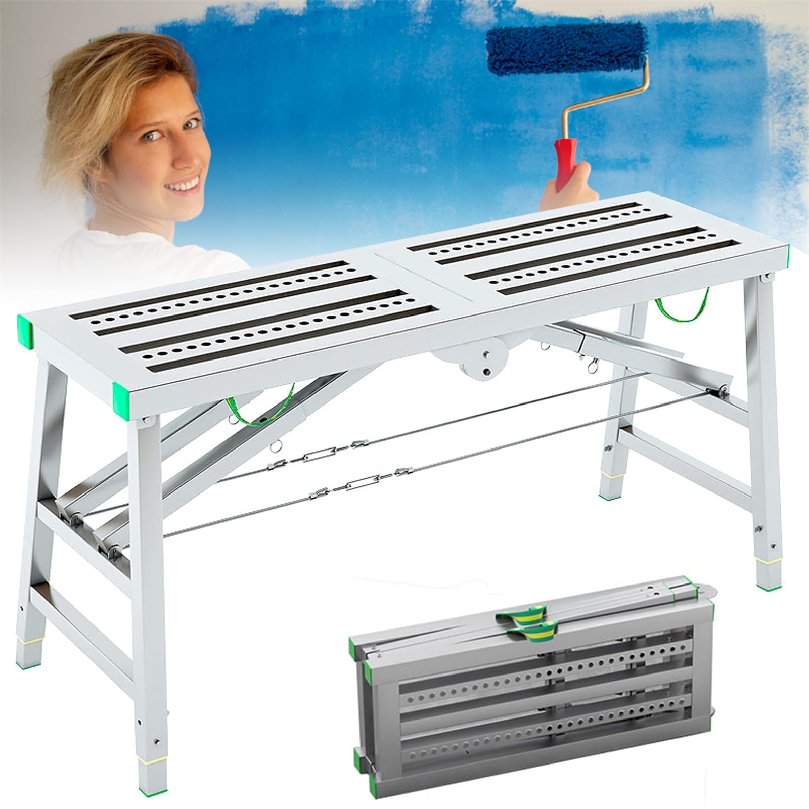 WQPMNYG Folding Scaffolding Equipment, Portable Height Adjustable Work Platform, Multipurpose Step Ladder Drywall Work Bench, 400kg Maximum Load