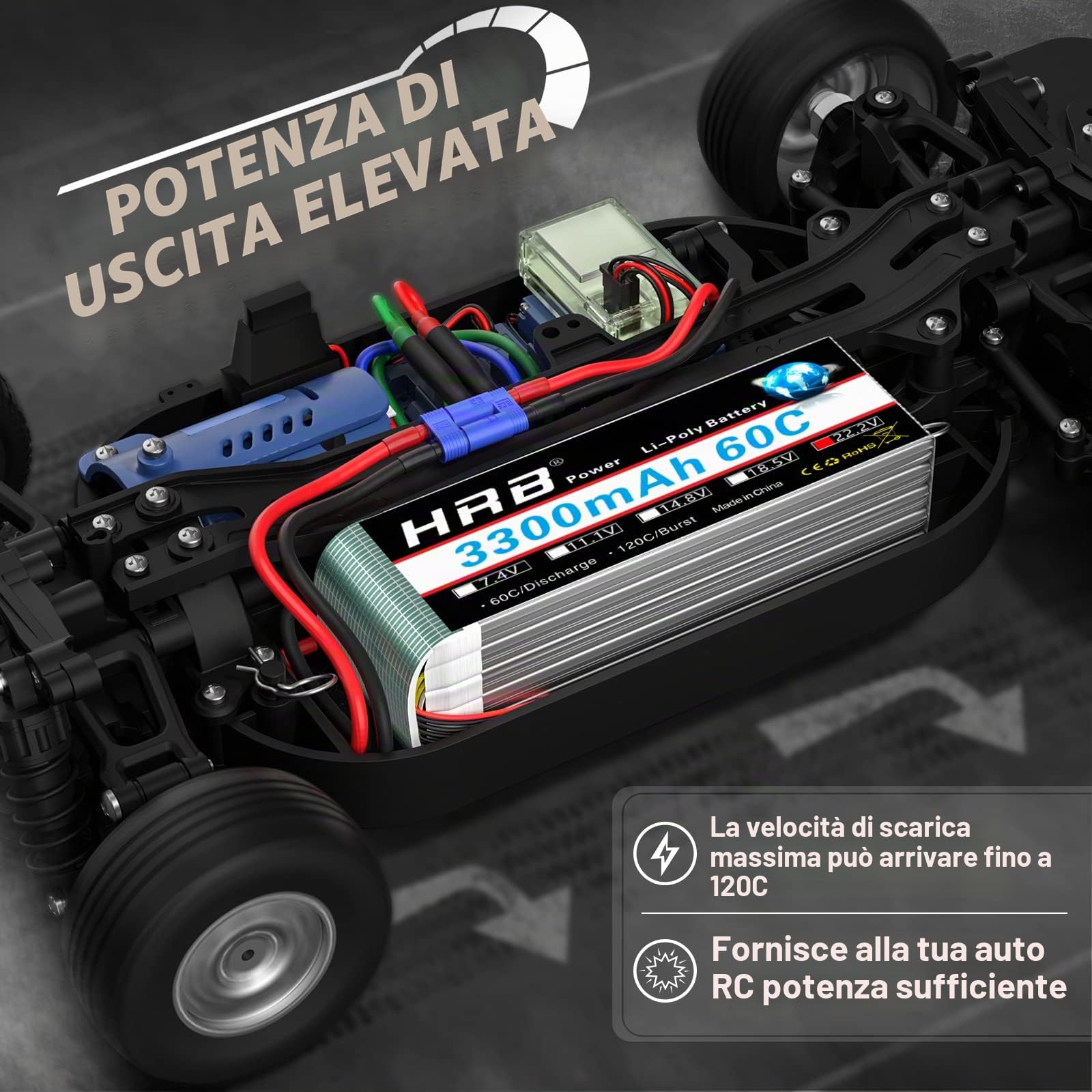 HRB 2PCS 6S 22.2V 3300mAh 60C Lipo batteria con spina EC5 per RC Helicopter Airplane Car Boat Truck