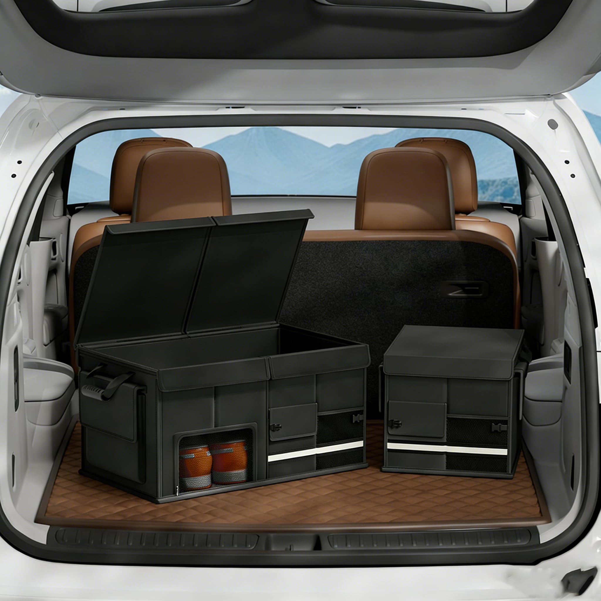 Organizador de Maletero de Coche Caja de Almacenamiento con Base Antideslizante Resistente al Desgaste, Duradero y con Gran Capacidad de Carga Organizador de Maletero con Compartimentos múlt