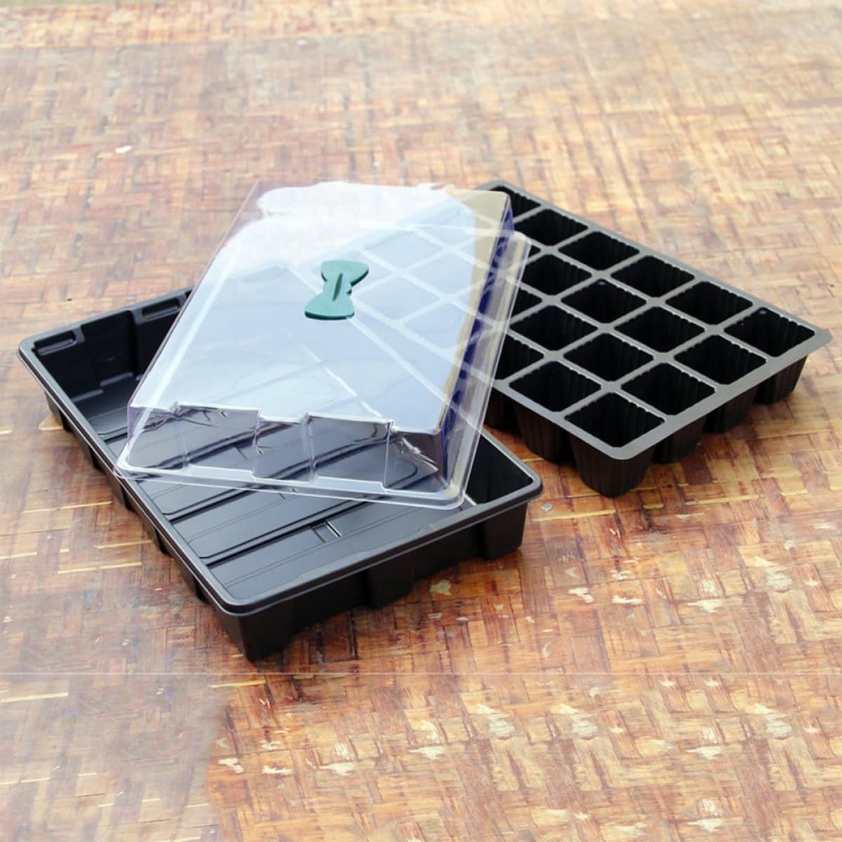 Abaodam 5 Ensembles Set de Plateaux de Germination de Plantes Cellules Pots de Détachables Bac de Semis Couvercles Transparents Verte pour Culture Hydroponique Noir