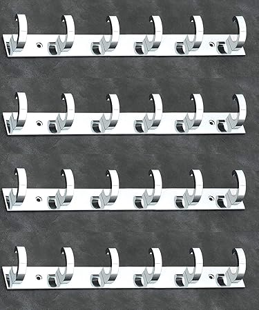 GAIYERA Set of 4 Stainless Steel Premium 6 pin C typs Cloth Hanger Bathroom Wall Door Hook.Silver