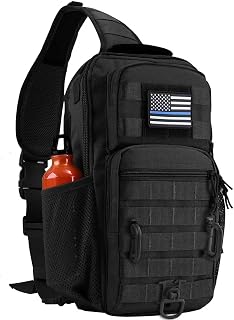 HannibalTactical Rover Sling Pack: 13L Tactical Shoulder Bag with MOLLE, Bottle Holder, Concealed Carry, Water-Resistant Black