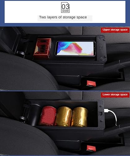Miniatura 3 de GADEED Caja de reposabrazos de automóvil, para Nissan March Micra K13 2010-2022, caja de almacenamiento de contenido central de doble capa, con