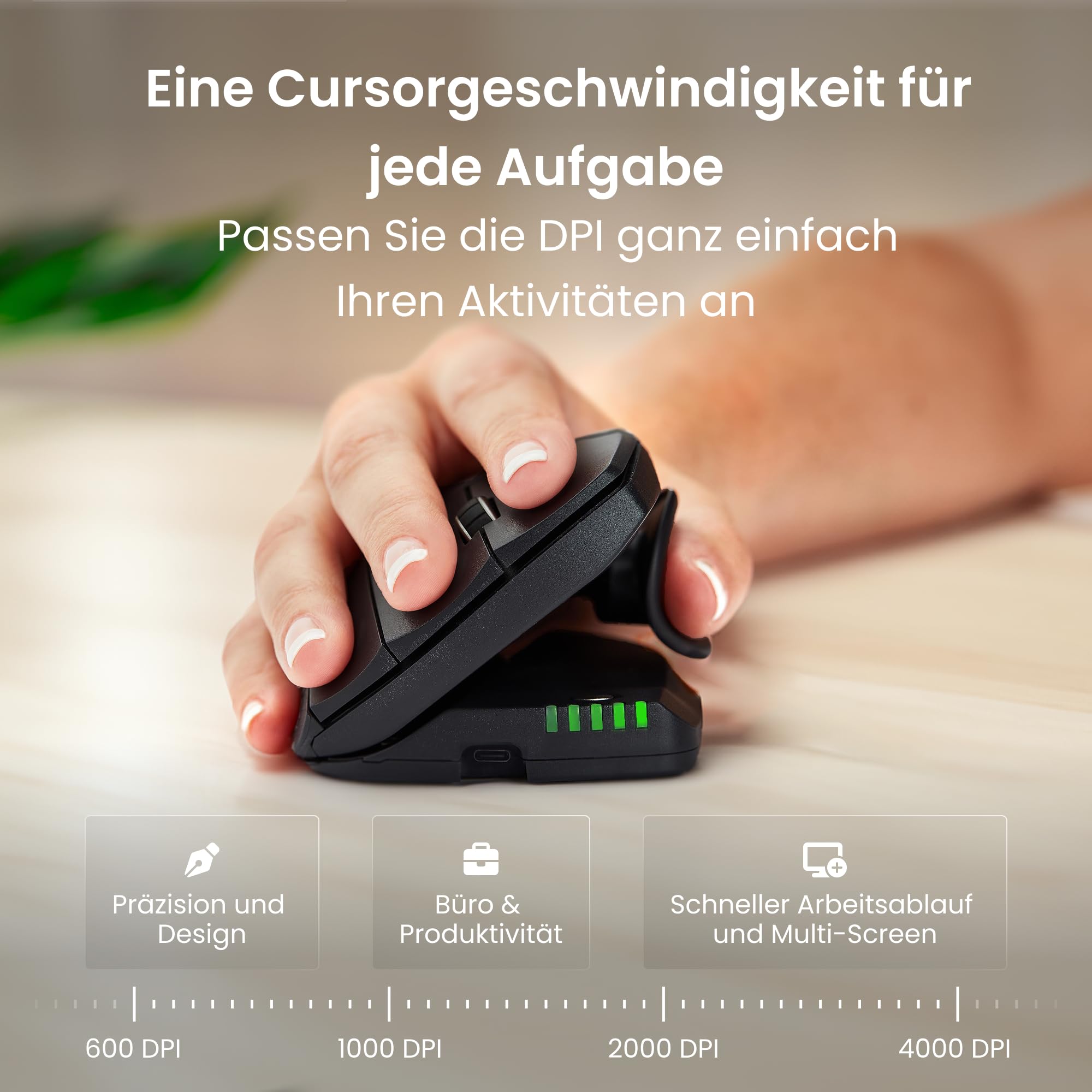 Contour Unimouse Ergonomische Maus | Einstellbare Neigung von 35°-70°, 6 programmierbare Tasten, Daumenauflage bei Handgelenkschmerzen | Plug & Play für Mac & PC - Kabellos - Rechts