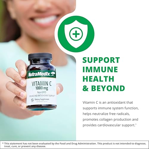 Miniatura 3 de NutraMedix Vitamina C 1000 mg  Suplemento antioxidante para apoyo inmunológico y salud cardíaca  Vitamina C de ácido ascórbico  Vegano, sin OMG (120
