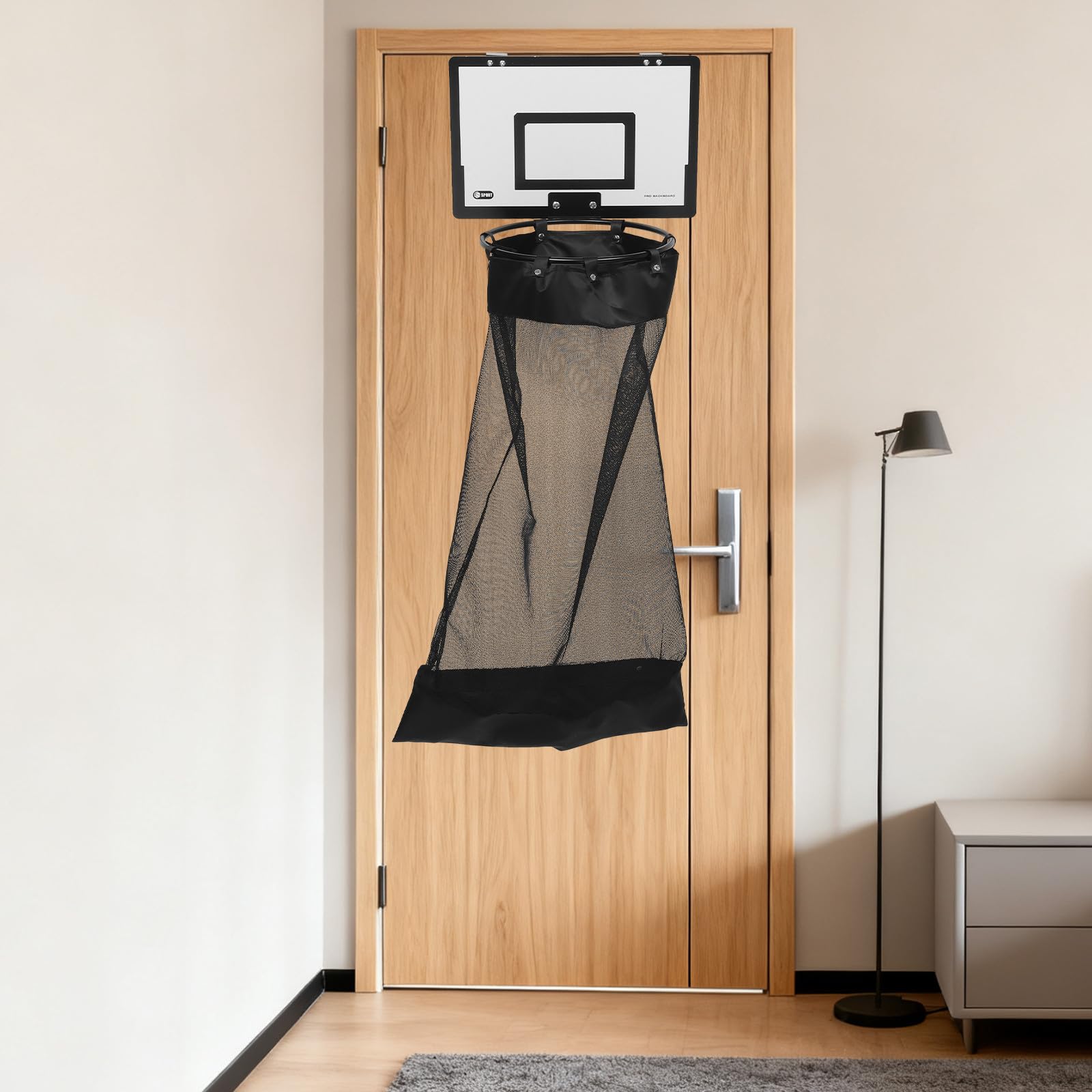 Cabilock Cesto Almacenamiento de Baloncesto Sucia Ropa Colgante con Aro de Versátil Madera Tela Negra para Puerta y Adecuado para Apartamentos Pequeños y Baños