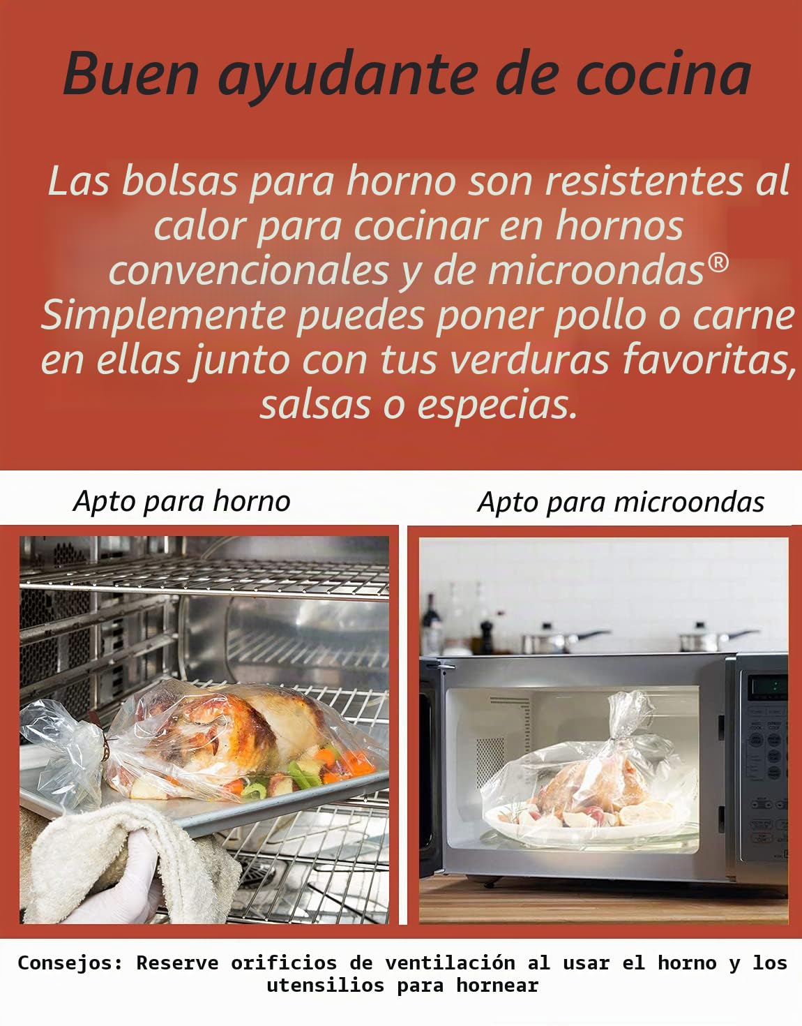12 bolsas de horno para asar, tamaño pavo, bolsas grandes para asar pavo, carnes, pollo, pescado y verduras (1, 43 x 55 cm)