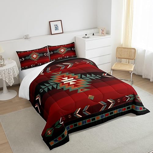 Miniatura 4 de Feelyou Juego de ropa de cama tamaño individual con diseño nativo del suroeste para niños y niñas, juego de edredón geométrico del suroeste para