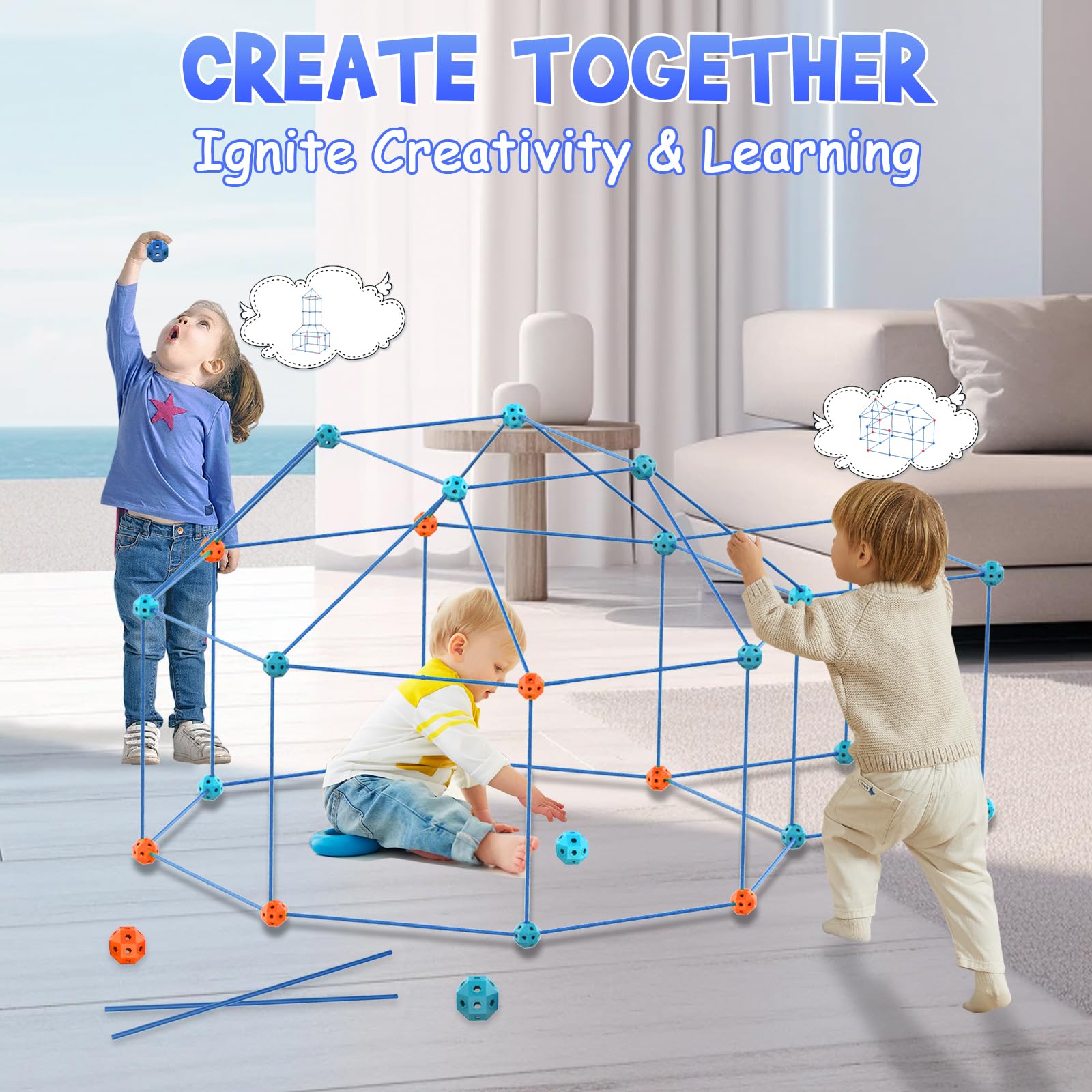Kit de construcción de fortalezas para niños, 155 piezas de juguetes STEM de construcción para interiores y exteriores para niños y niñas de 3, 4, 5, 6, 7, 8 años, lo último, para construir fortalezas 4