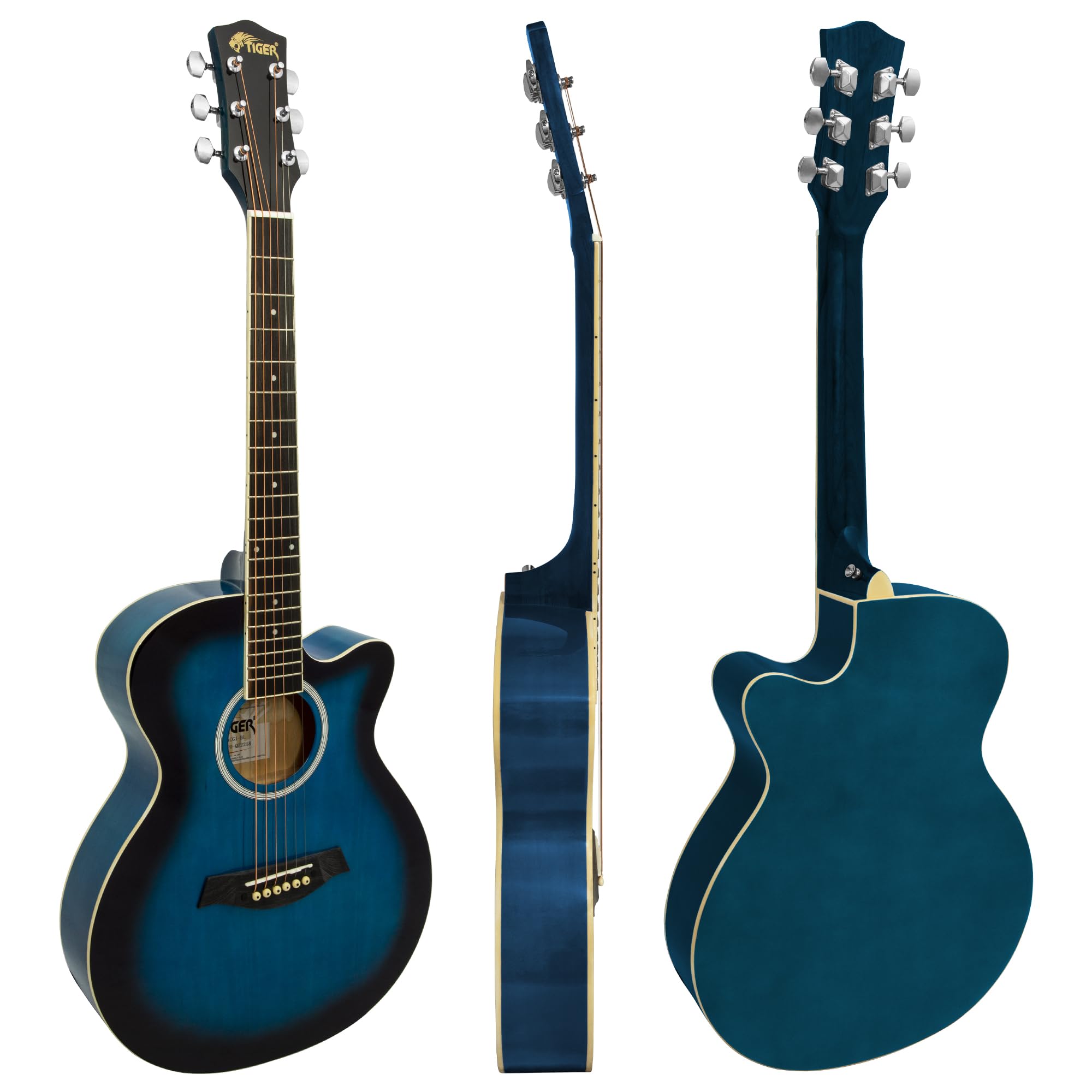 Tiger Mała Gitara Akustyczna Full Size dla Początkujących - Niebieska | Pełnowymiarowa gitara z kompaktowym korpusem, idealna dla początkujących i nowych gitarzystów