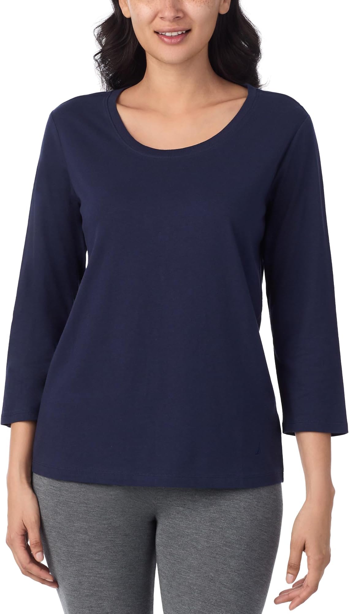 NauticaWomens 3/4 Sleeve Sleep Shirt - Lightweight Breathable Pajama Top - Cotton Knit Jersey Crewneck Sleepwear Loungewear