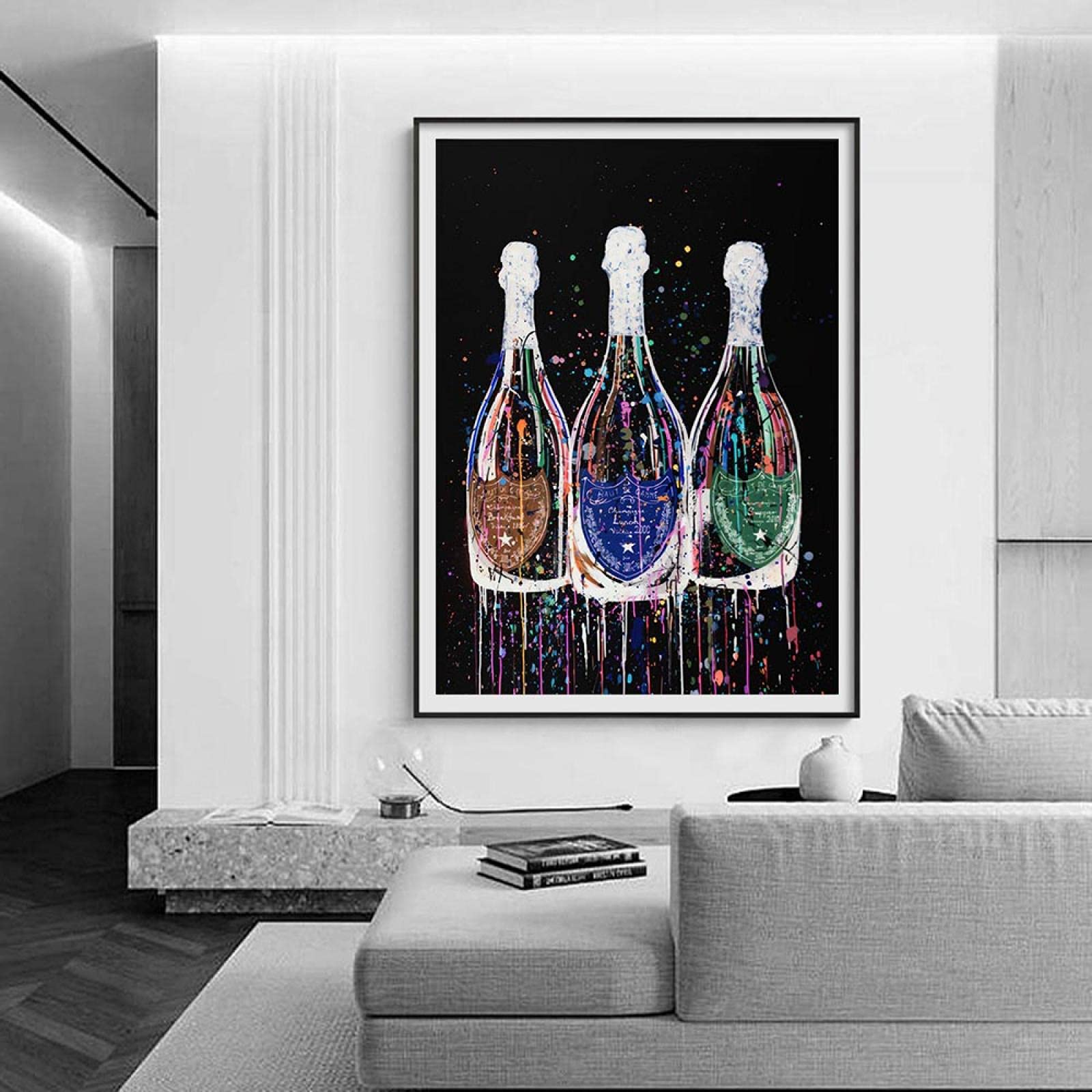 Butelka szampana obraz na płótnie kolorowy pop art plakaty i wydruki skandynawska sztuka ścienna obrazy na płótnie nowoczesny wystrój pokoju 70 x 100 cm bez ramy