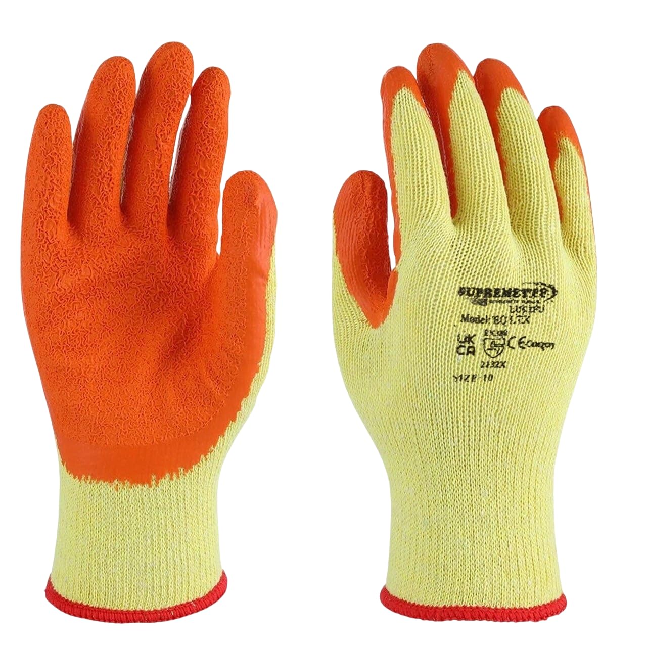 Supreme TTF 24 Pairs Men’s Orange Latex-Coated Safety Gloves – Grip Work Gloves for Building, Gardening, Maintenance & General Handling (XL-10)